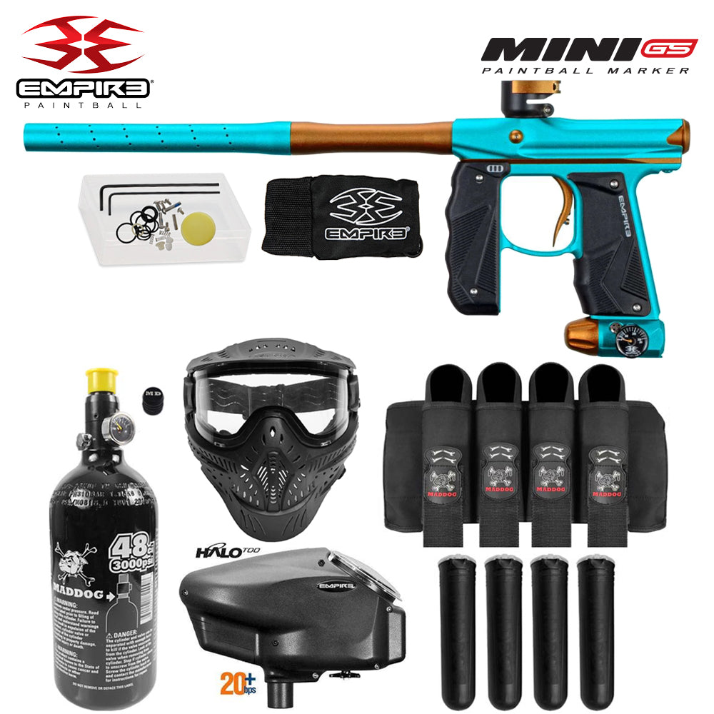 Empire Mini GS Full Auto Paintball Gun Marker w/ 48/3000 HPA Tank, Empire Halo Too Loader, HK Army HSTL Thermal Mask, 4-Pod Harness & (4) Pods Starter Package