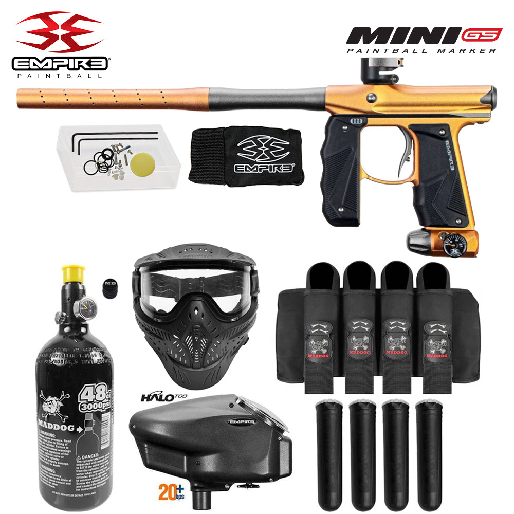 Empire Mini GS Full Auto Paintball Gun Marker w/ 48/3000 HPA Tank, Empire Halo Too Loader, HK Army HSTL Thermal Mask, 4-Pod Harness & (4) Pods Starter Package