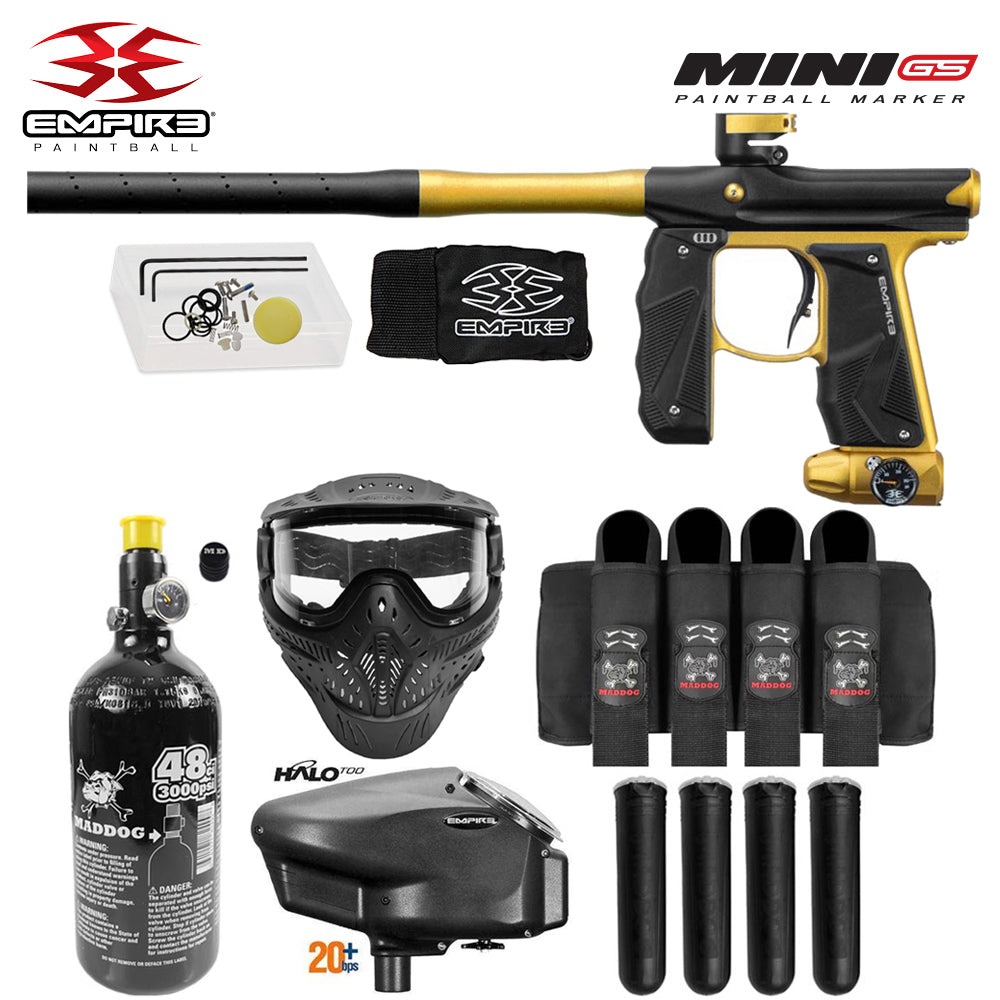 Empire Mini GS Full Auto Paintball Gun Marker w/ 48/3000 HPA Tank, Empire Halo Too Loader, HK Army HSTL Thermal Mask, 4-Pod Harness & (4) Pods Starter Package
