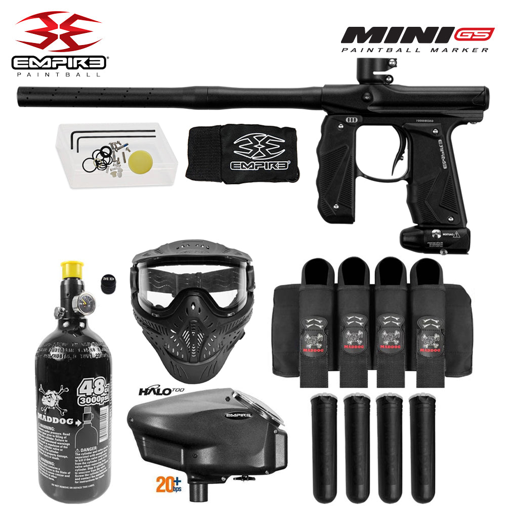 Empire Mini GS Full Auto Paintball Gun Marker w/ 48/3000 HPA Tank, Empire Halo Too Loader, HK Army HSTL Thermal Mask, 4-Pod Harness & (4) Pods Starter Package