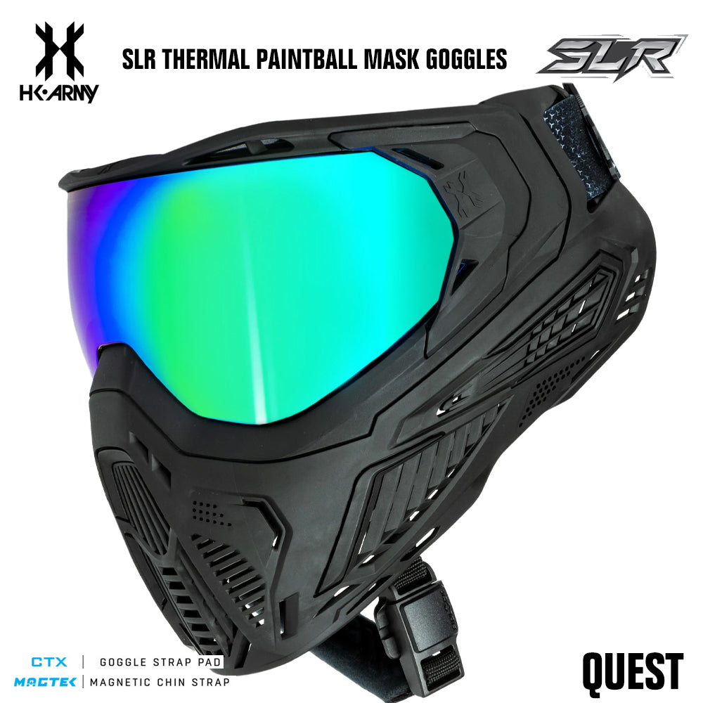 HK Army SLR Anti-Fog Thermal Paintball Mask Goggle - Quest (Black/Black/Black) - Aurora Green Thermal Lens