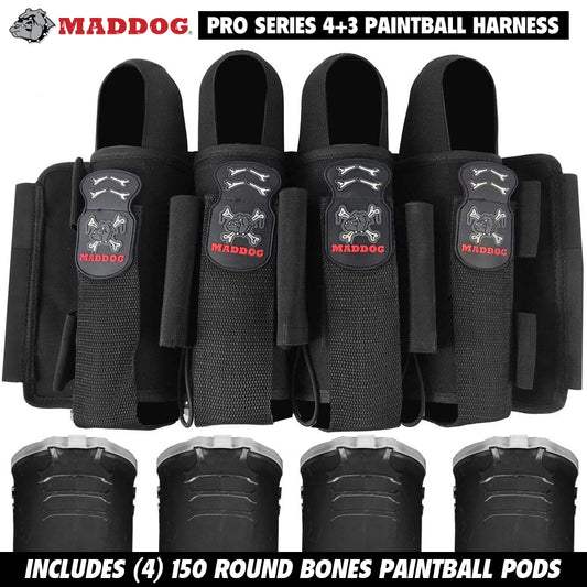CLEARANCE Maddog Pro 4+3 Paintball Harness Pod Pack with (4) 150 Round BONES Paintball Pods