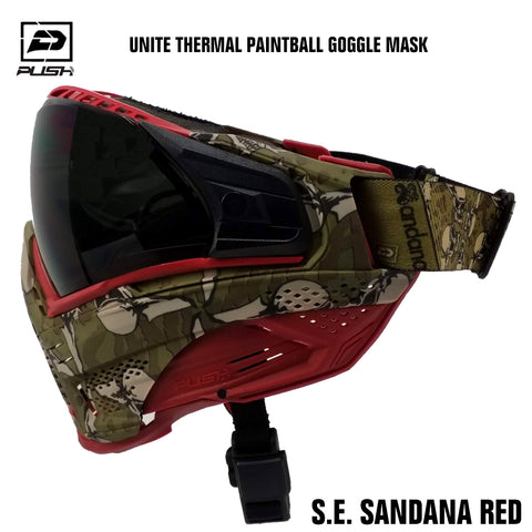 Push Unite Thermal Paintball Goggle Mask w/ Protective Case - S.E. Sandana Red (Smoke Thermal Lens + Chin Extension)