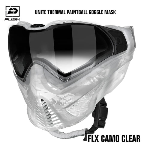 Push Unite Thermal Paintball Goggle Mask w/ Protective Case - Clear Camo FLX (Clear Gradient Lens)