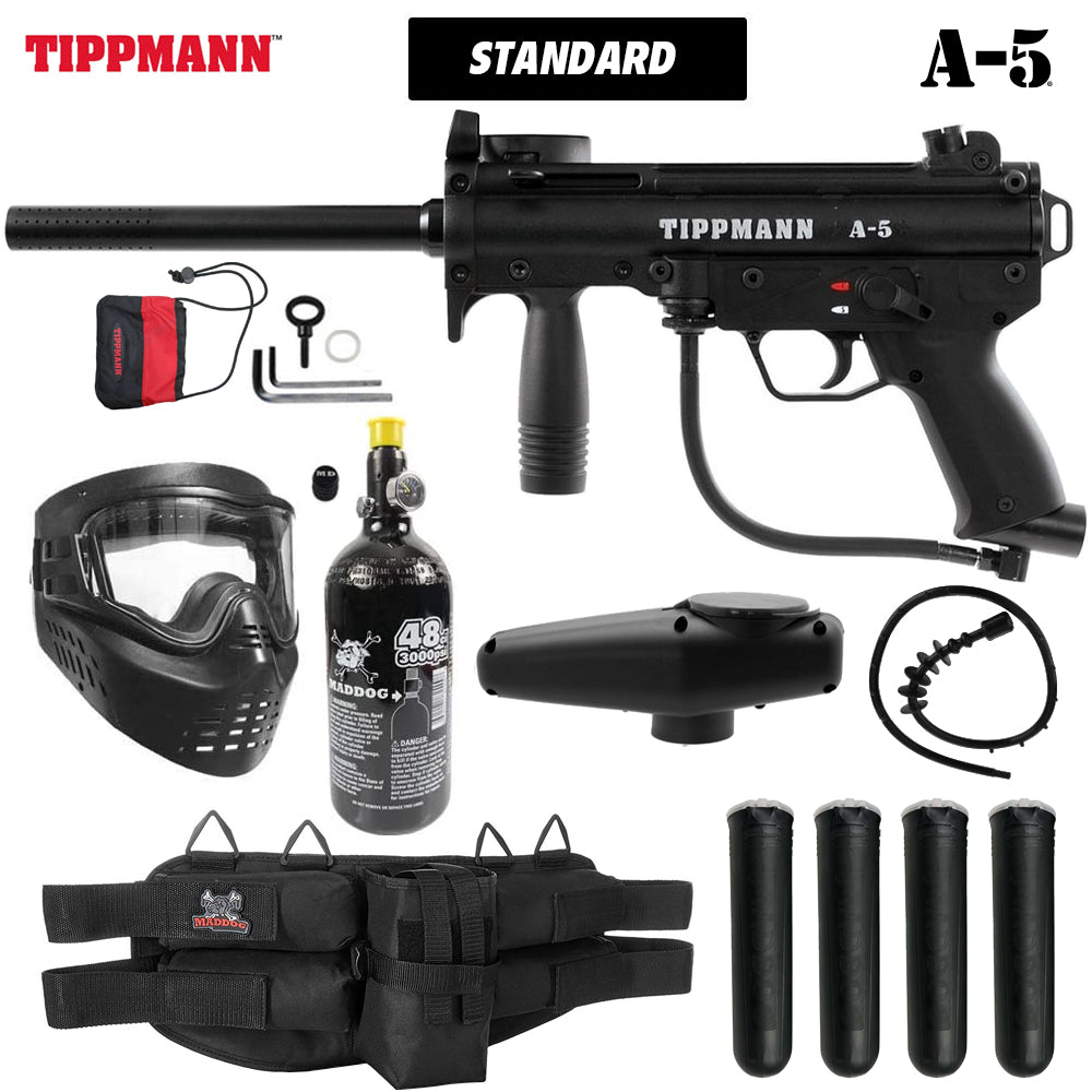 Maddog Tippmann A-5 Silver HPA Paintball Gun Marker Starter Package