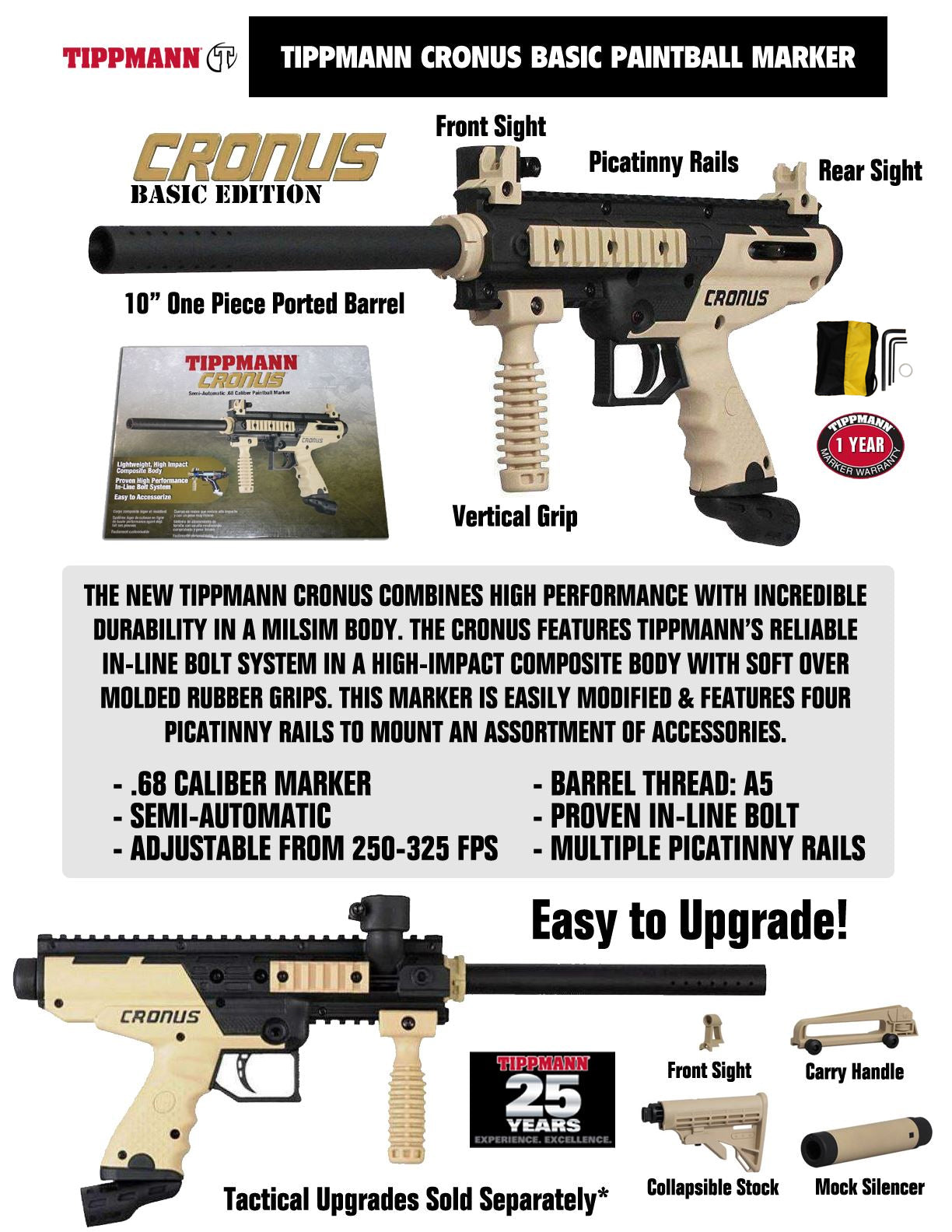 Tippmann Cronus Semi Auto .68Cal Paintball Marker Gun