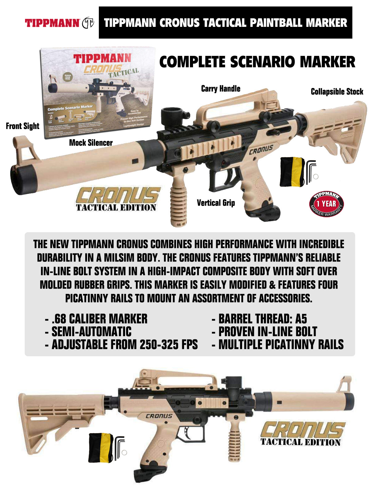 Tippmann Cronus Semi Auto .68Cal Paintball Marker Gun