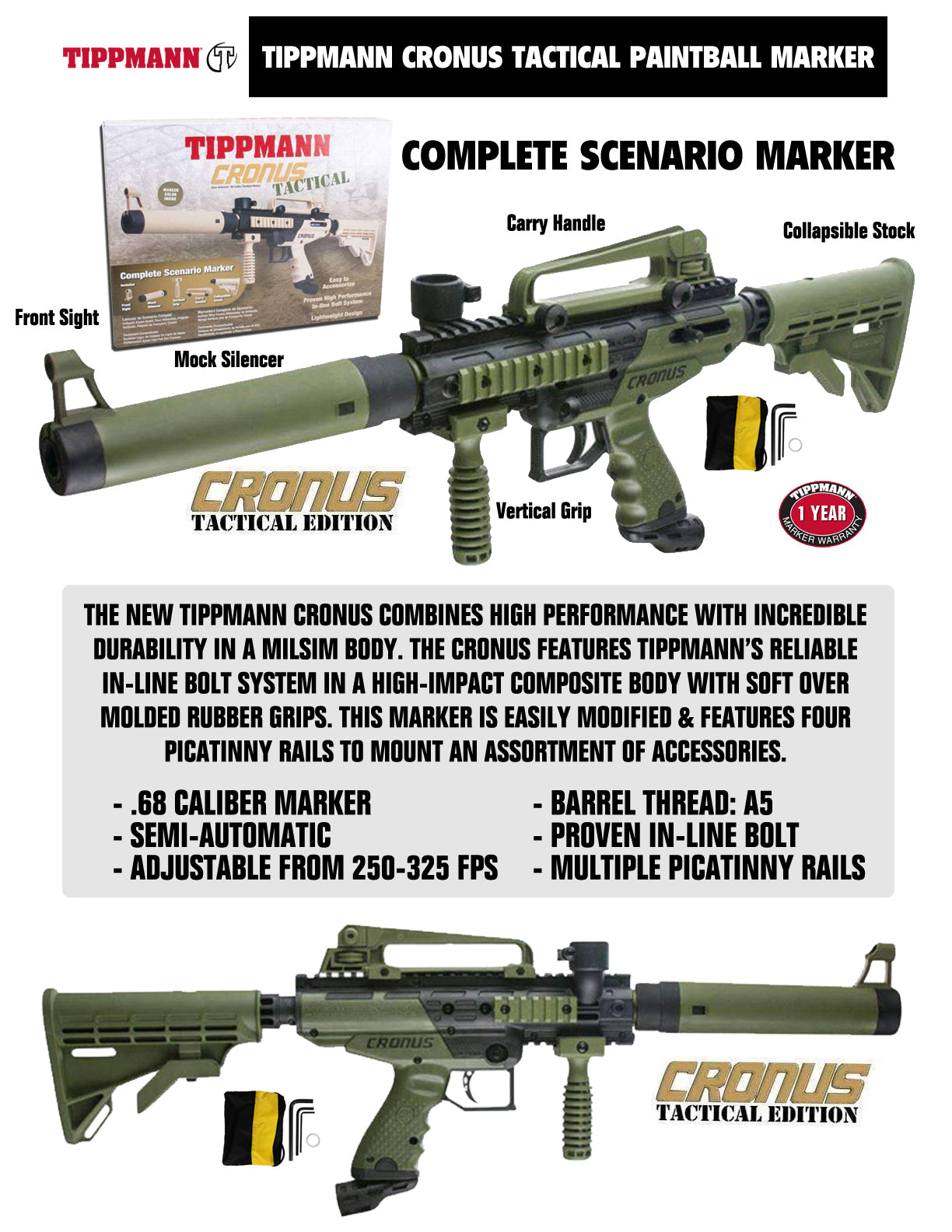 Tippmann Cronus Semi Auto .68Cal Paintball Marker Gun