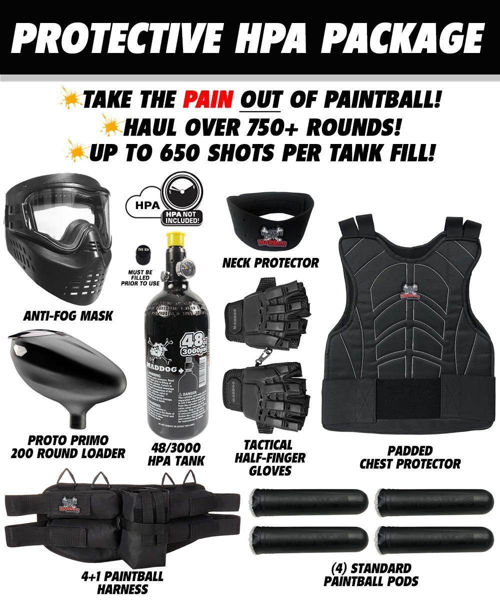 Maddog JT Stealth Semi-Automatic .68 Caliber Paintball Gun Starter Package - PaintballDeals.com