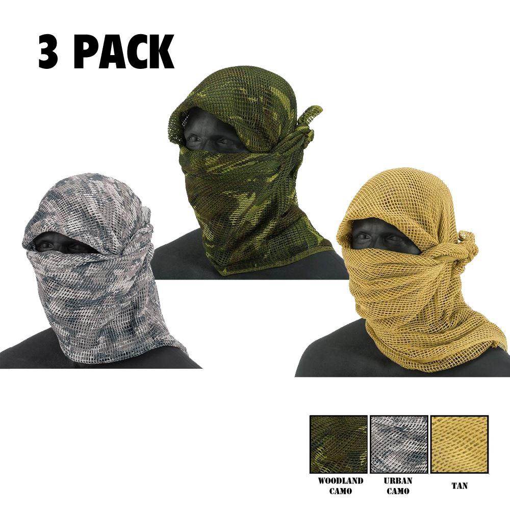 Zephyr Tactical Mesh Sniper Veil Desert Shemagh - Urban -Woodland Camo - Desert Tan - 3 Pack