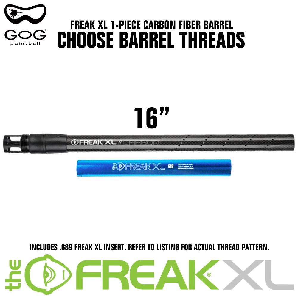 GoG Freak XL Carbon Fiber Paintball Barrel w/ .689 Insert - Choose Barrel Threads