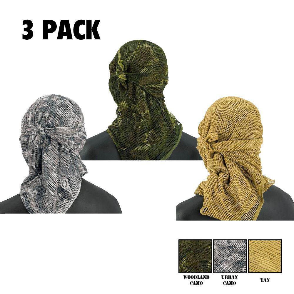 Zephyr Tactical Mesh Sniper Veil Desert Shemagh - Urban -Woodland Camo - Desert Tan - 3 Pack
