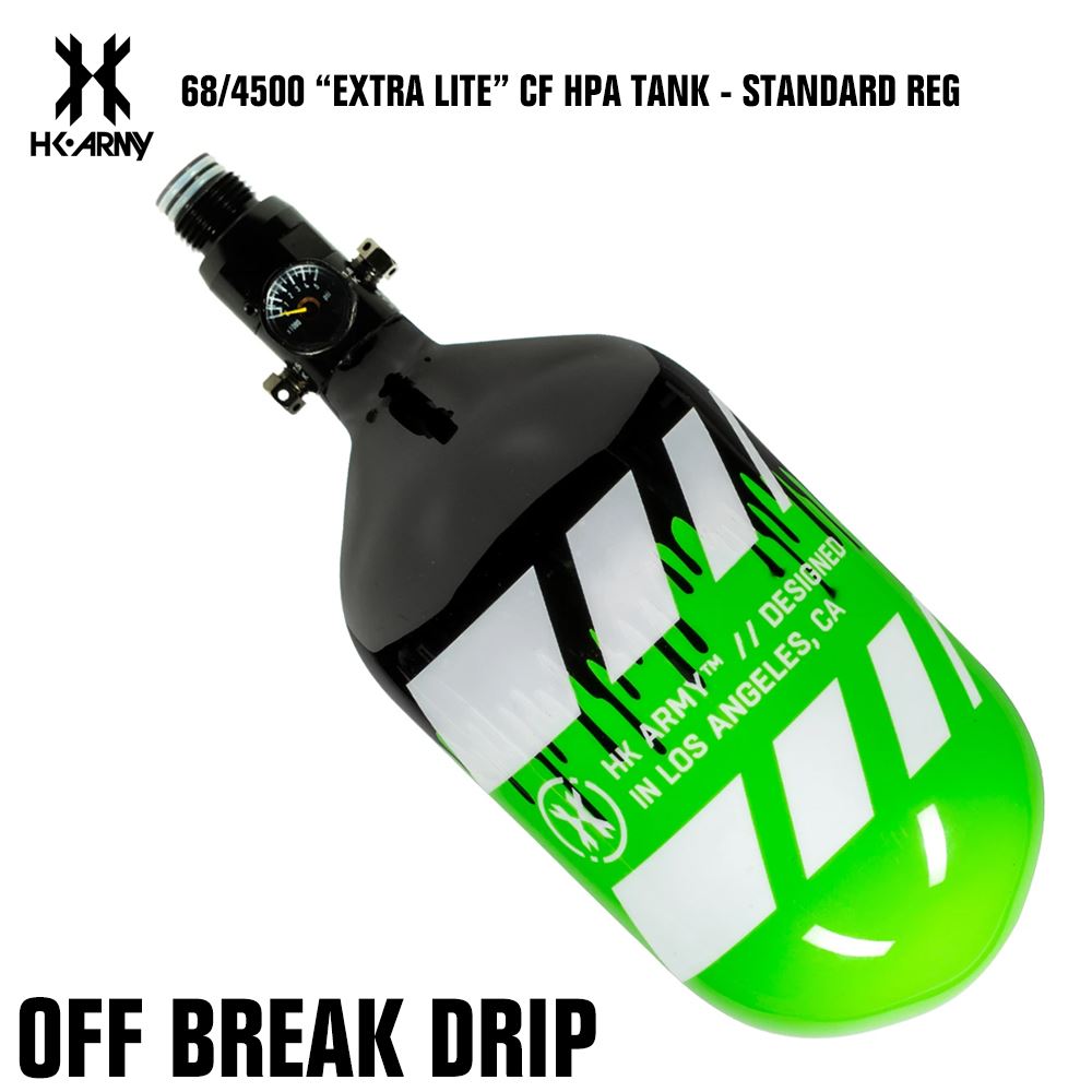 HK Army 68/4500 "Extra Lite" Compressed Air HPA Paintball Tank with Standard Reg - Off Break Drip