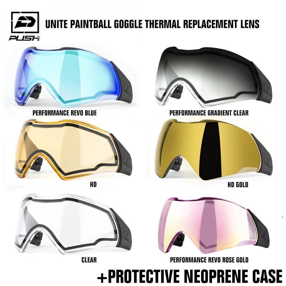 Push Unite Paintball Mask Goggle Thermal Replacement Lens w/ Protective Case - PaintballDeals.com