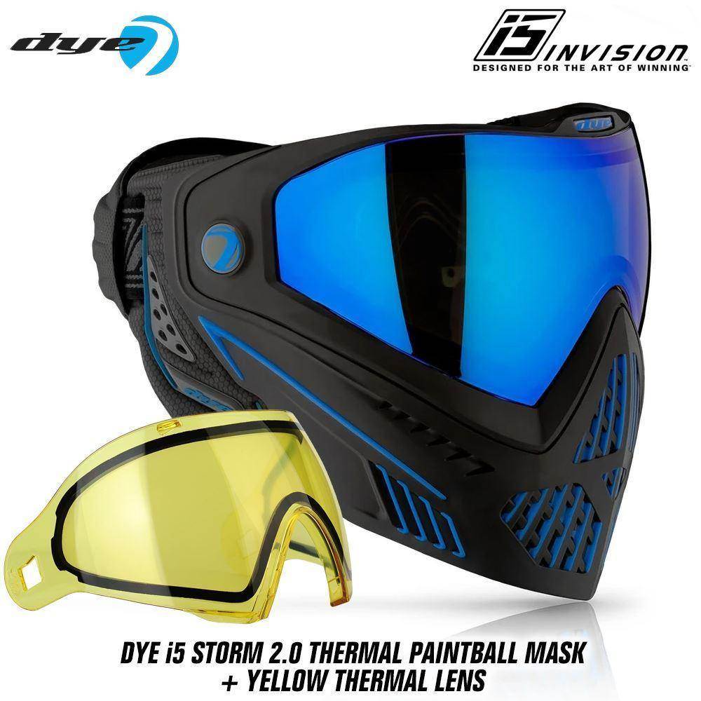 Dye I5 Thermal Paintball Mask Goggles with GSR Pro Strap - Storm 2.0 Black / Blue - PaintballDeals.com