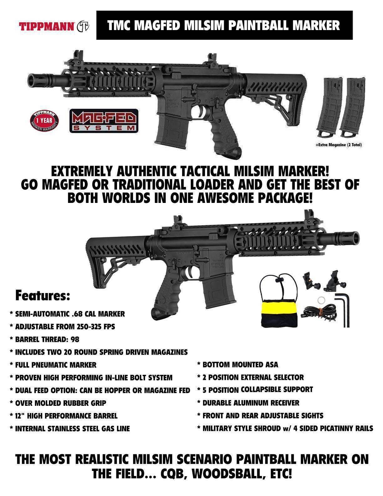 Tippmann TMC MAGFED Paintball Gun RED DOT Tactical Package