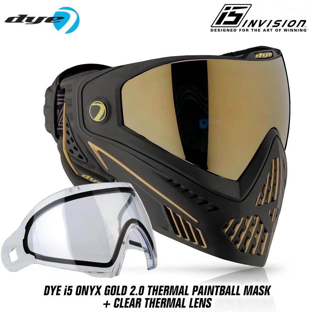 Dye I5 Thermal Paintball Mask Goggles with GSR Pro Strap - Onyx Gold 2.0 Black / Gold - PaintballDeals.com