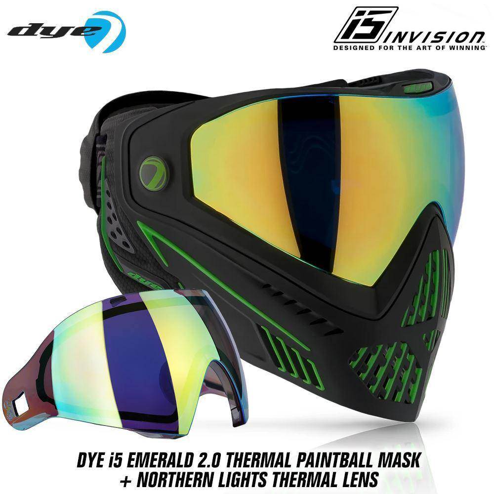 Dye I5 Thermal Paintball Mask Goggles with GSR Pro Strap - Emerald 2.0 Black / Lime - PaintballDeals.com