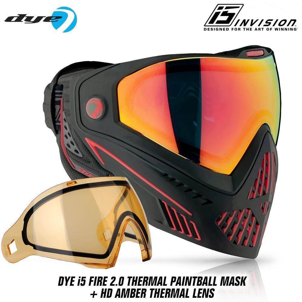 Dye I5 Thermal Paintball Mask Goggles with GSR Pro Strap - Fire 2.0 Black / Red - PaintballDeals.com