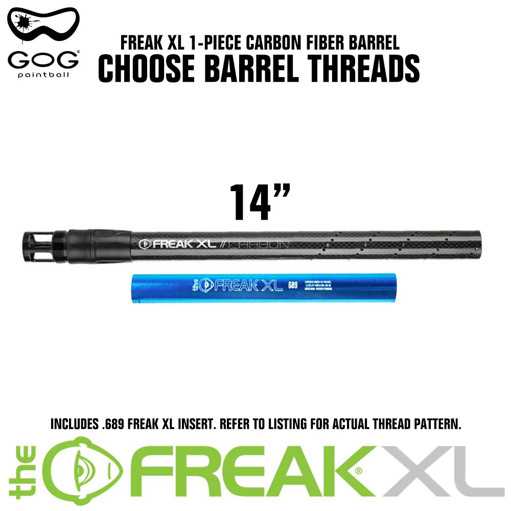 GoG Freak XL Carbon Fiber Paintball Barrel w/ .689 Insert - Choose Barrel Threads