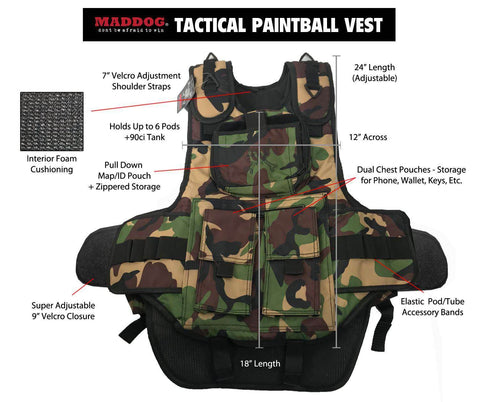 Maddog Tactical Camo Vest with Pods & Standard Remote Coil Paintball Package
