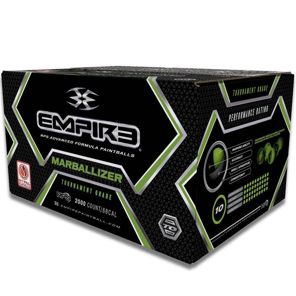 Empire Marballizer .68 Caliber Paintballs - Clear Blue Swirl Shell / Yellow Fill - Full Case 2,000 Rounds - PaintballDeals.com