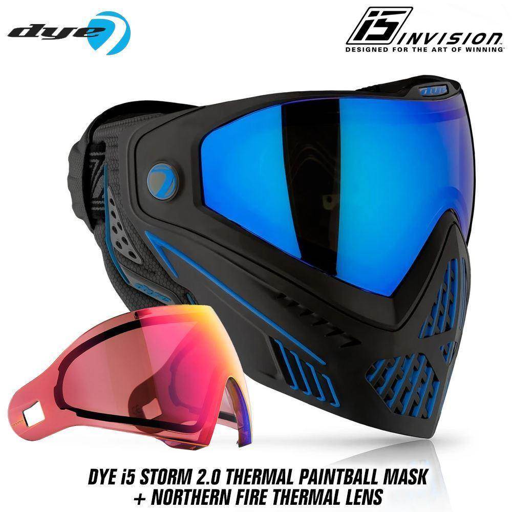 Dye I5 Thermal Paintball Mask Goggles with GSR Pro Strap - Storm 2.0 Black / Blue - PaintballDeals.com