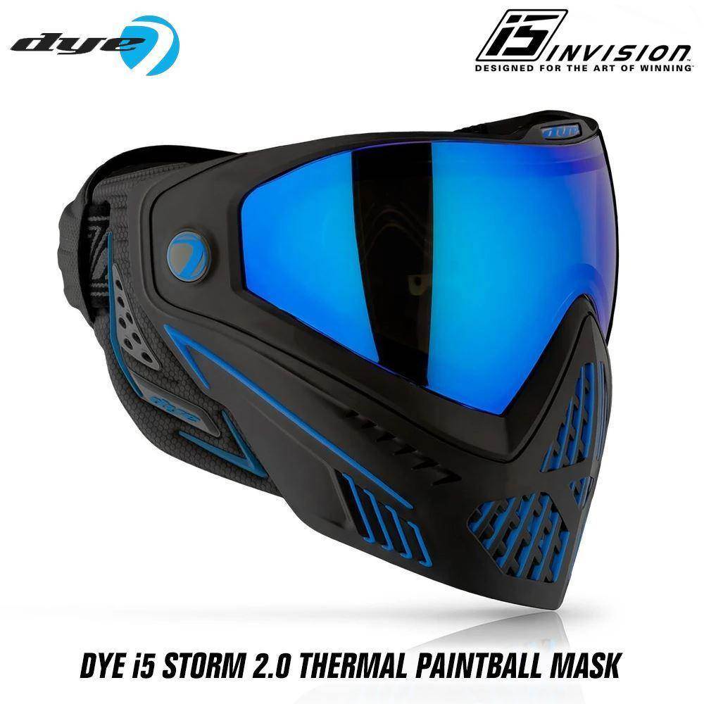 Dye I5 Thermal Paintball Mask Goggles with GSR Pro Strap - Storm 2.0 Black / Blue - PaintballDeals.com