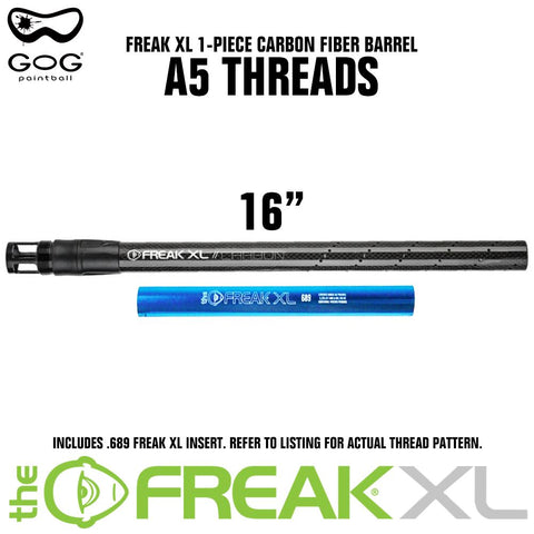 GoG Freak XL Carbon Fiber Paintball Barrel w/ .689 Insert - Choose Barrel Threads