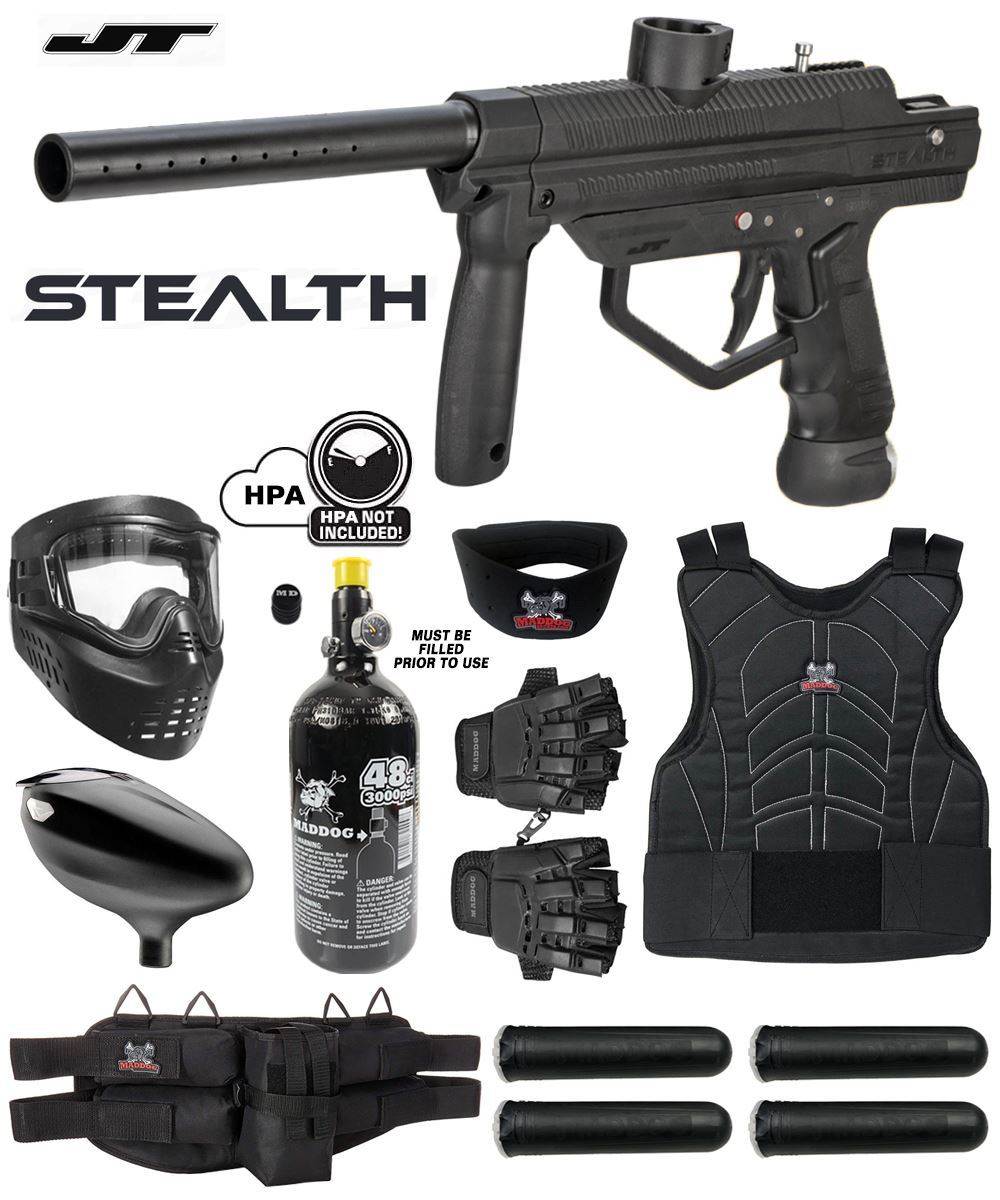 Maddog JT Stealth Semi-Automatic .68 Caliber Protective Paintball Gun Starter Package - PaintballDeals.com