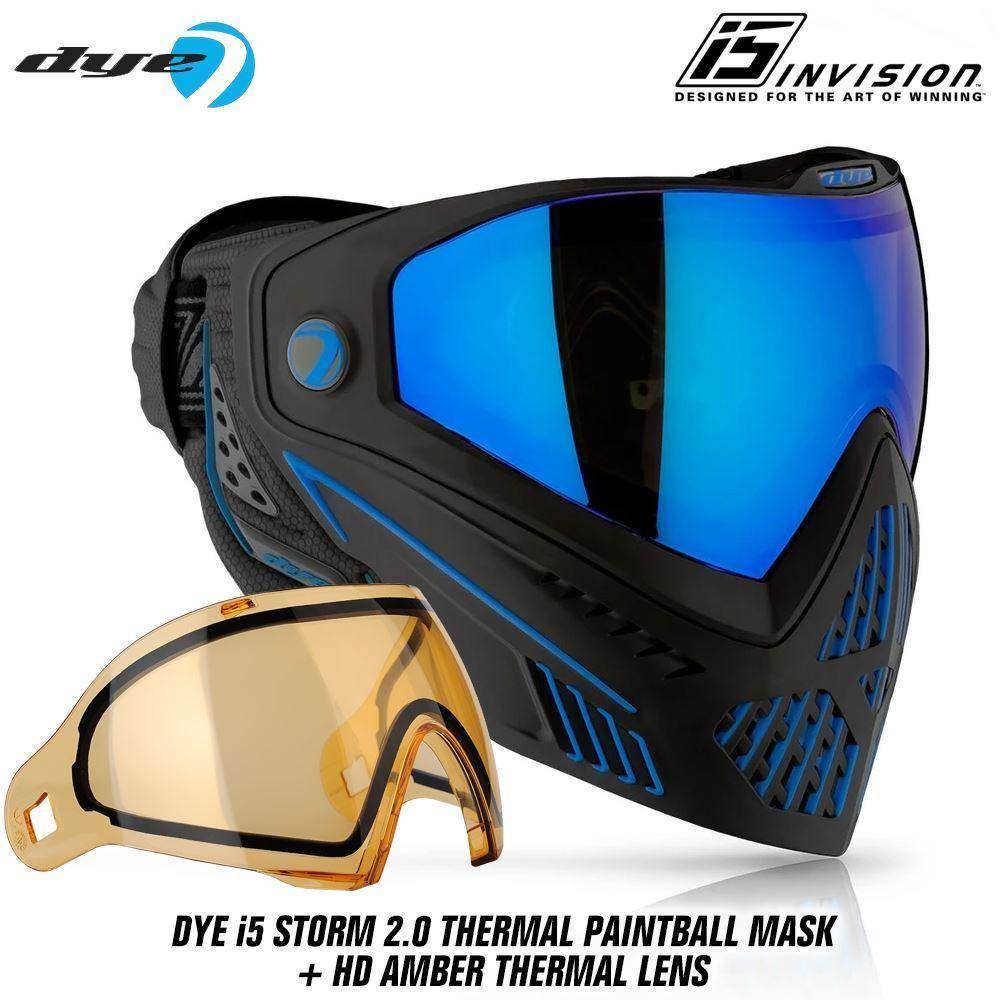 Dye I5 Thermal Paintball Mask Goggles with GSR Pro Strap - Storm 2.0 Black / Blue - PaintballDeals.com