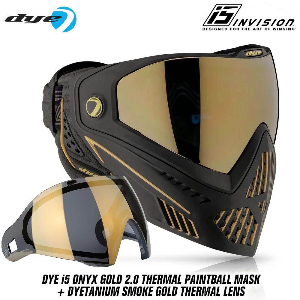 Dye I5 Thermal Paintball Mask Goggles with GSR Pro Strap - Onyx Gold 2.0 Black / Gold - PaintballDeals.com