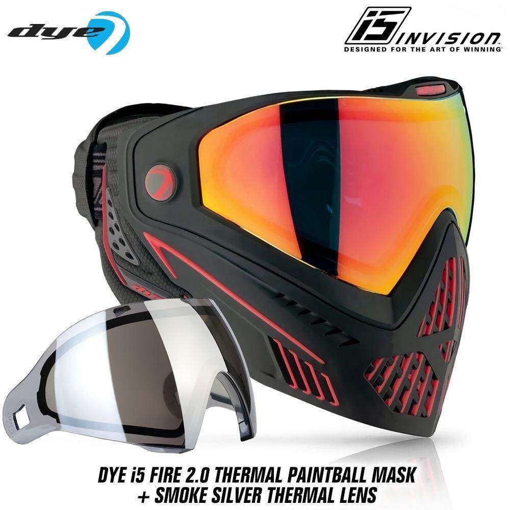Dye I5 Thermal Paintball Mask Goggles with GSR Pro Strap - Fire 2.0 Black / Red - PaintballDeals.com