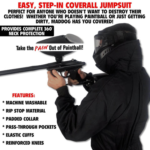 Maddog Tactical Paintball Rip Stop Coverall Jumpsuit - Black - Large - OPEN BOX