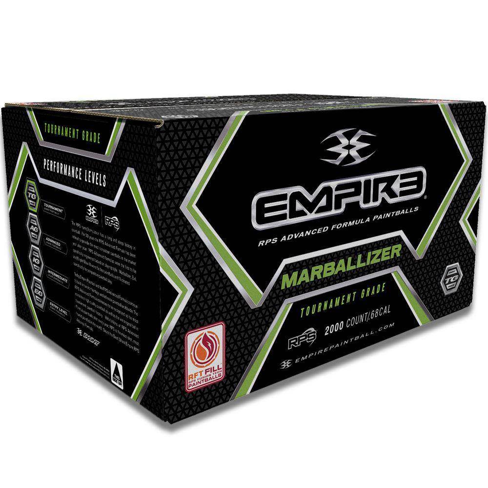 Empire Marballizer .68 Caliber Paintballs - Clear Blue Swirl Shell / Yellow Fill - Full Case 2,000 Rounds - PaintballDeals.com