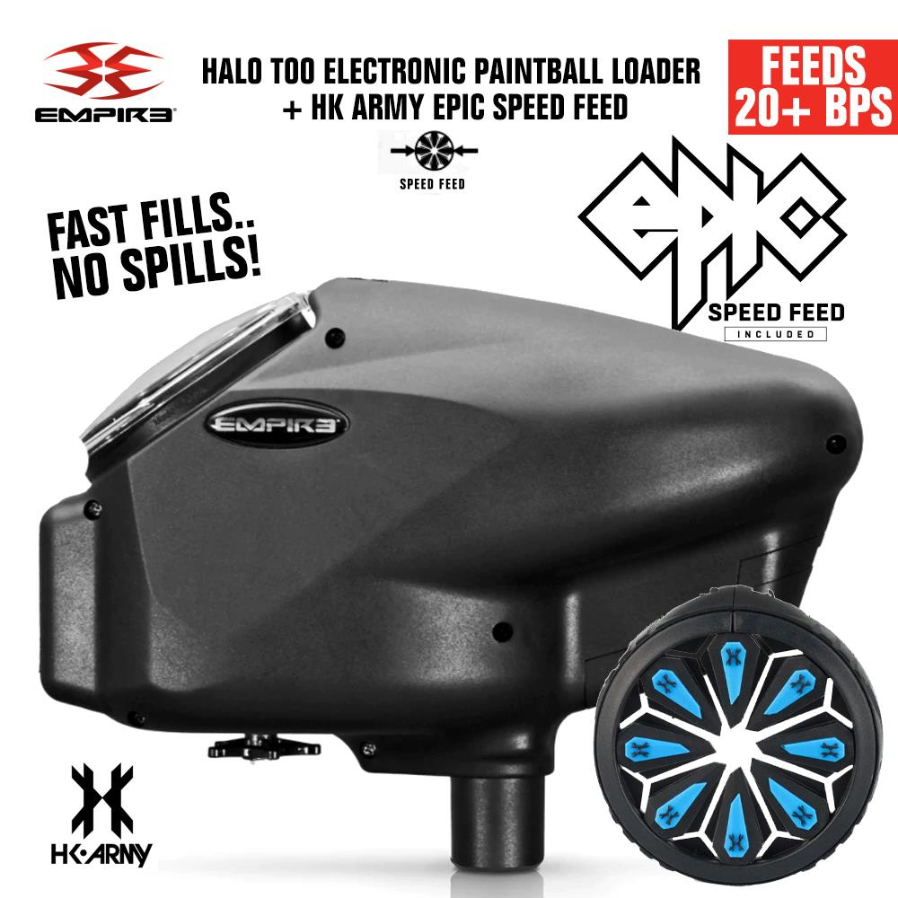 Empire Halo Too Electronic Paintball Loader with HK Army Epic Speed Feed - 20+ BPS