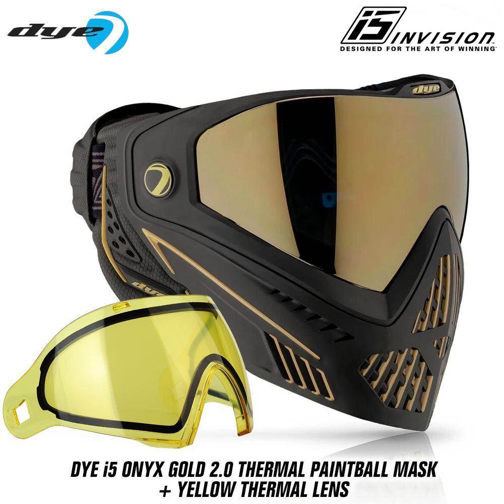 Dye I5 Thermal Paintball Mask Goggles with GSR Pro Strap - Onyx Gold 2.0 Black / Gold - PaintballDeals.com