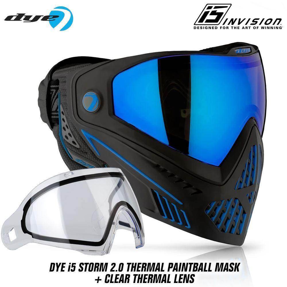 Dye I5 Thermal Paintball Mask Goggles with GSR Pro Strap - Storm 2.0 Black / Blue - PaintballDeals.com
