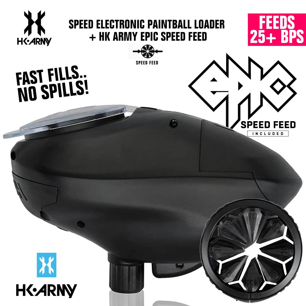 HK Army Speed Electronic Paintball Loader with Epic Speed Feed - 25+ BPS