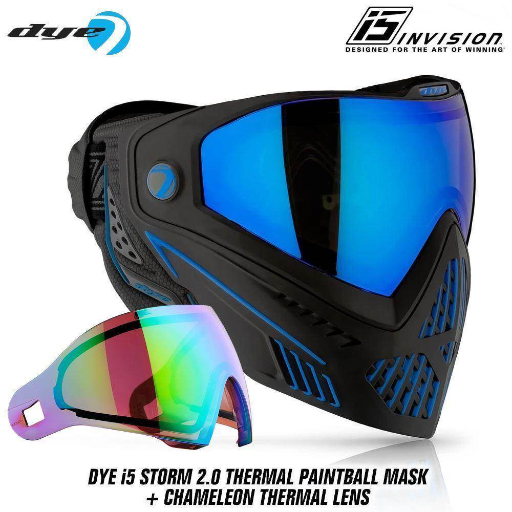 Dye I5 Thermal Paintball Mask Goggles with GSR Pro Strap - Storm 2.0 Black / Blue - PaintballDeals.com