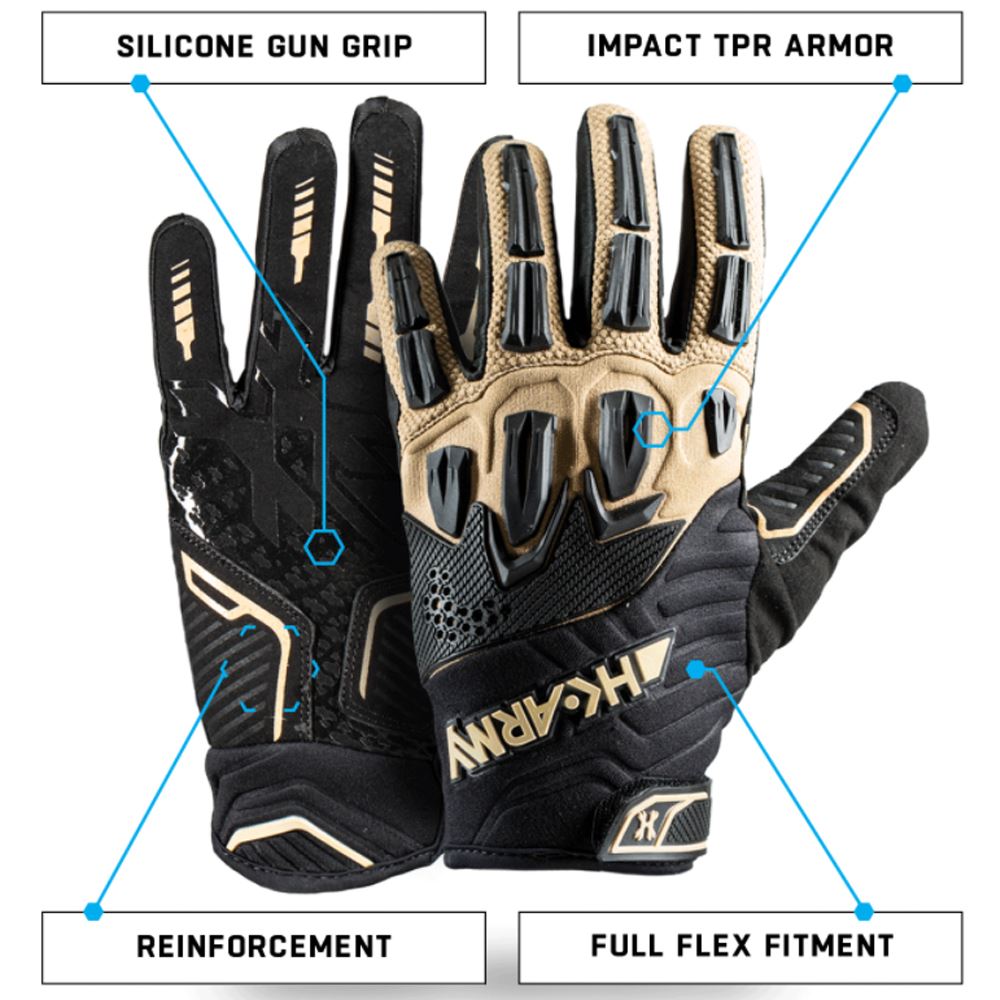 HK Army Full Finger Hardline Armored Paintball Gloves - Tactical Black / Tan