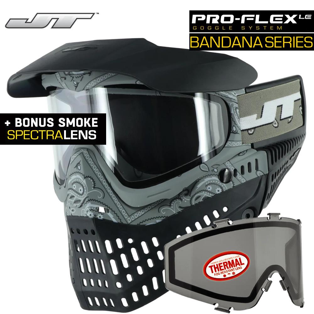 JT Proflex Thermal Anti-Fog Paintball Mask Goggles - LE Bandana Series w/ Clear & Smoke Lenses