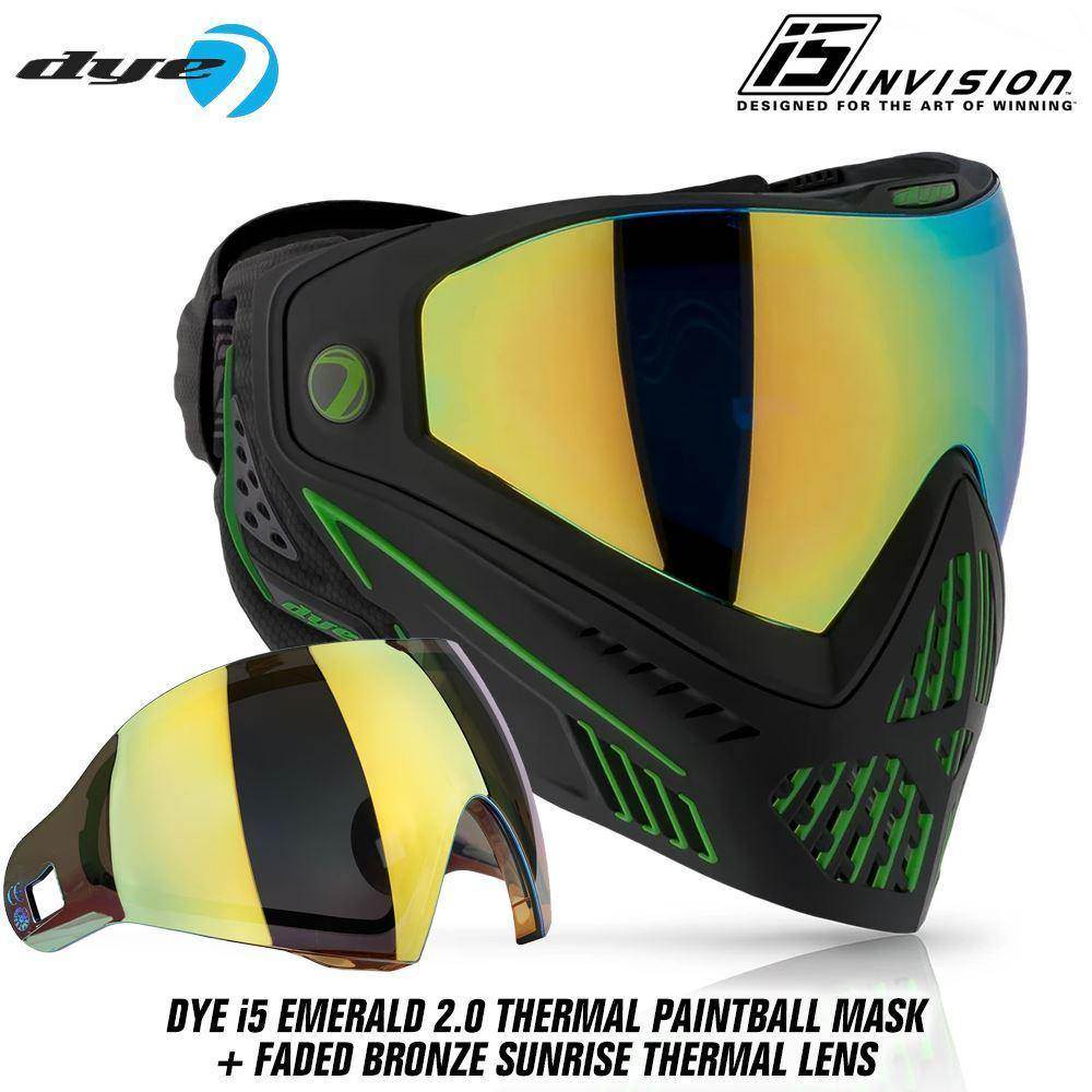Dye I5 Thermal Paintball Mask Goggles with GSR Pro Strap - Emerald 2.0 Black / Lime - PaintballDeals.com