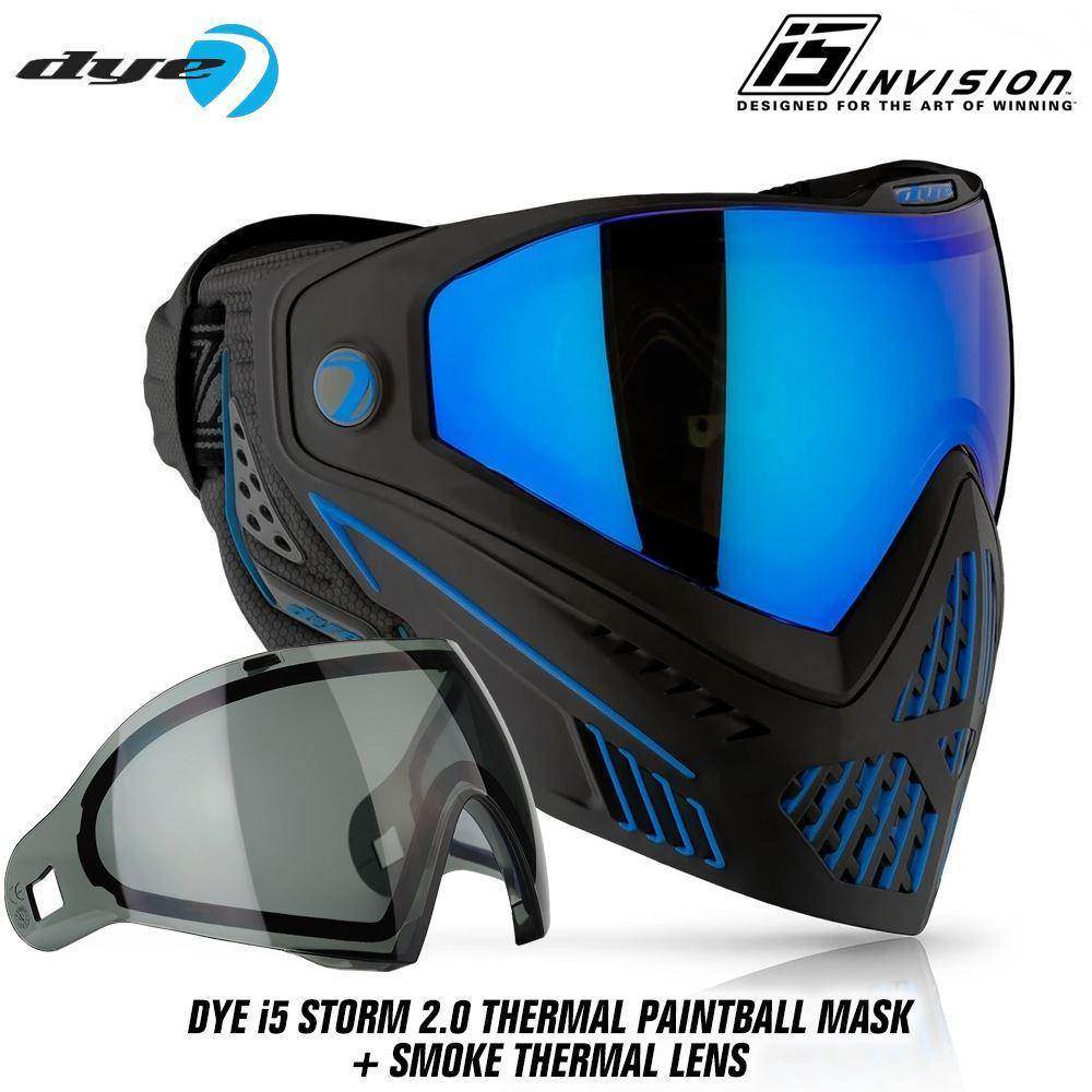 Dye I5 Thermal Paintball Mask Goggles with GSR Pro Strap - Storm 2.0 Black / Blue - PaintballDeals.com