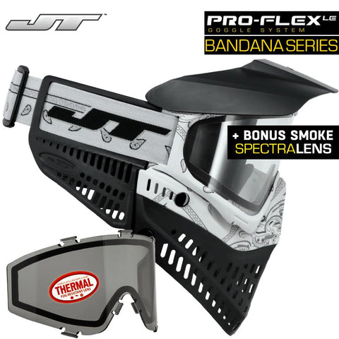 JT Proflex Thermal Anti-Fog Paintball Mask Goggles - LE Bandana White w/ Clear & Smoke Lenses
