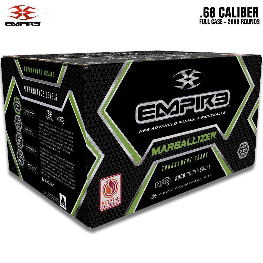Empire Marballizer .68 Caliber Paintballs - Clear Blue Swirl Shell / Yellow Fill - Full Case 2,000 Rounds - PaintballDeals.com