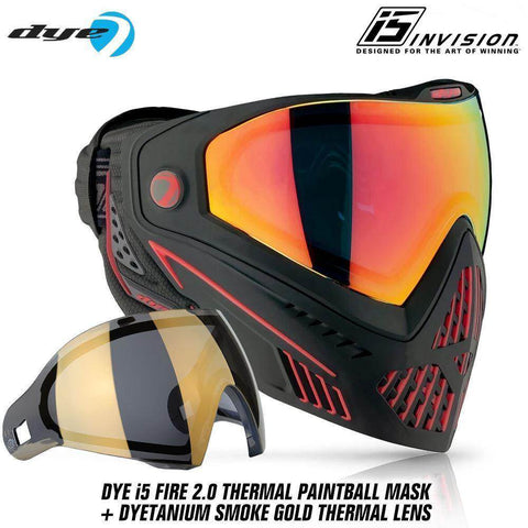 Dye I5 Thermal Paintball Mask Goggles with GSR Pro Strap - Fire 2.0 Black / Red - PaintballDeals.com