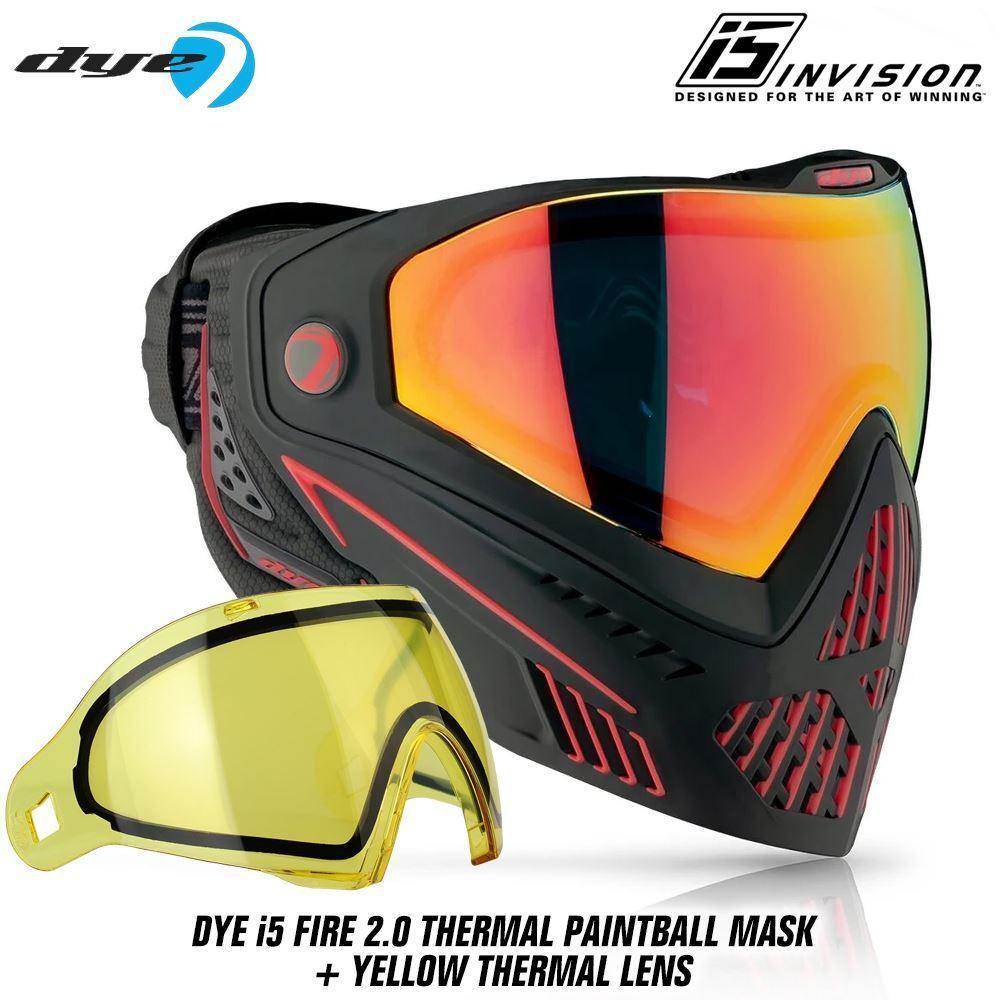 Dye I5 Thermal Paintball Mask Goggles with GSR Pro Strap - Fire 2.0 Black / Red - PaintballDeals.com