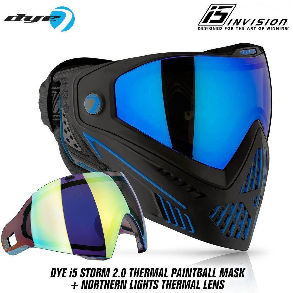Dye I5 Thermal Paintball Mask Goggles with GSR Pro Strap - Storm 2.0 Black / Blue - PaintballDeals.com