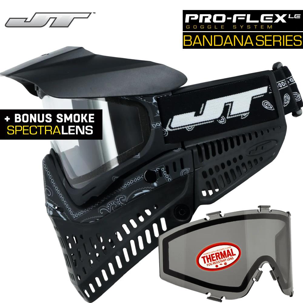 JT Proflex Thermal Anti-Fog Paintball Mask Goggles - LE Bandana Series w/ Clear & Smoke Lenses